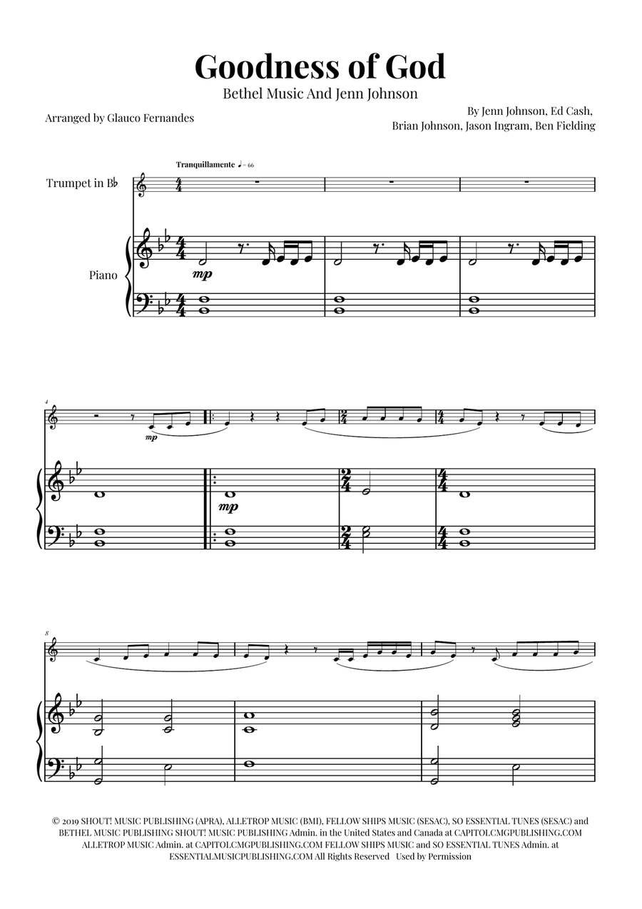 Goodness Of God B-Flat Trumpet scores gallery preview page 1