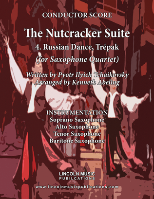 Book cover for The Nutcracker Suite - 4. Russian Dance, Trépak (for Saxophone Quartet SATB)