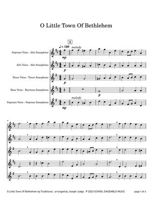 O Little Town Of Bethlehem for Saxophone Quartet in School