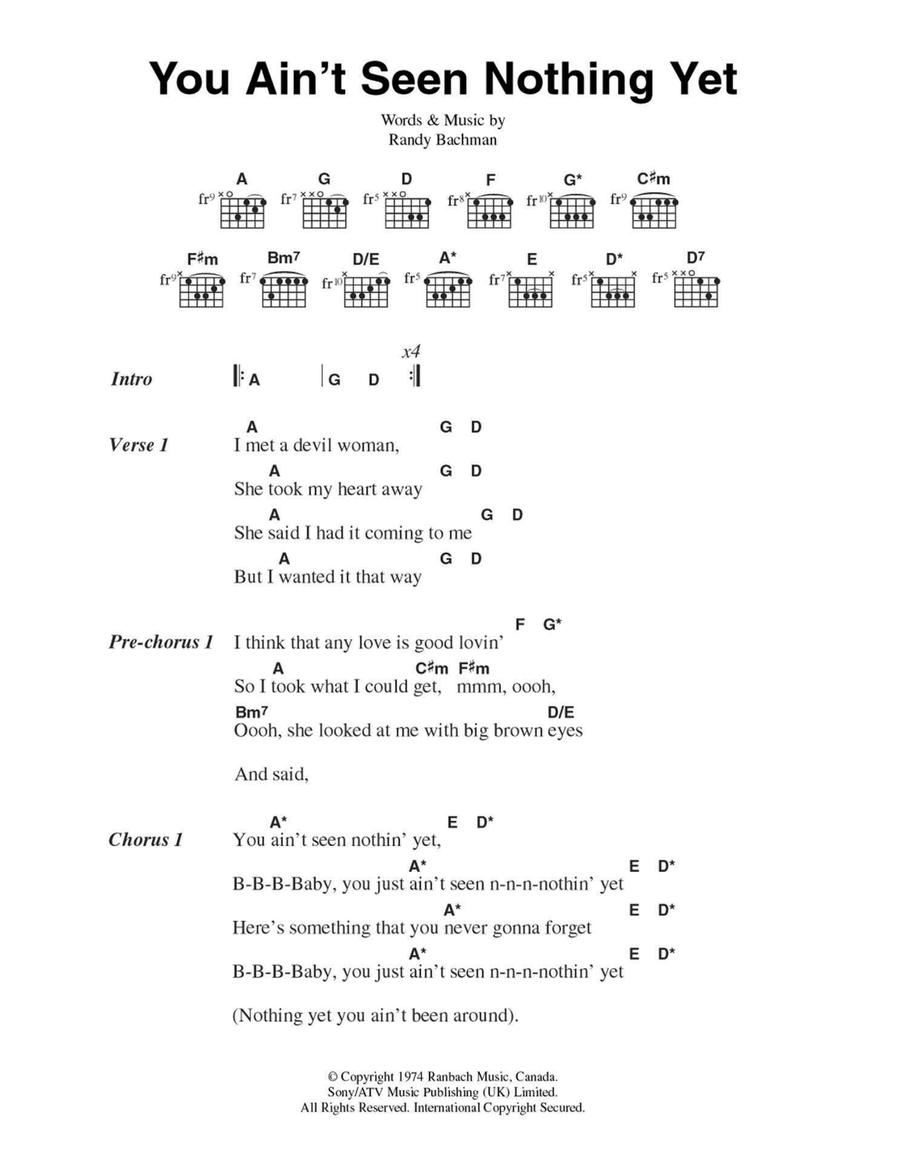 You Ain't Seen Nothing Yet Easy Guitar scores gallery preview page 1
