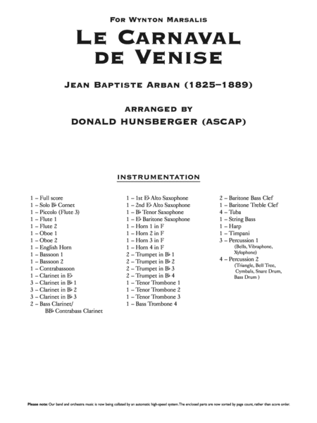 Le Carnaval de Venise: Score