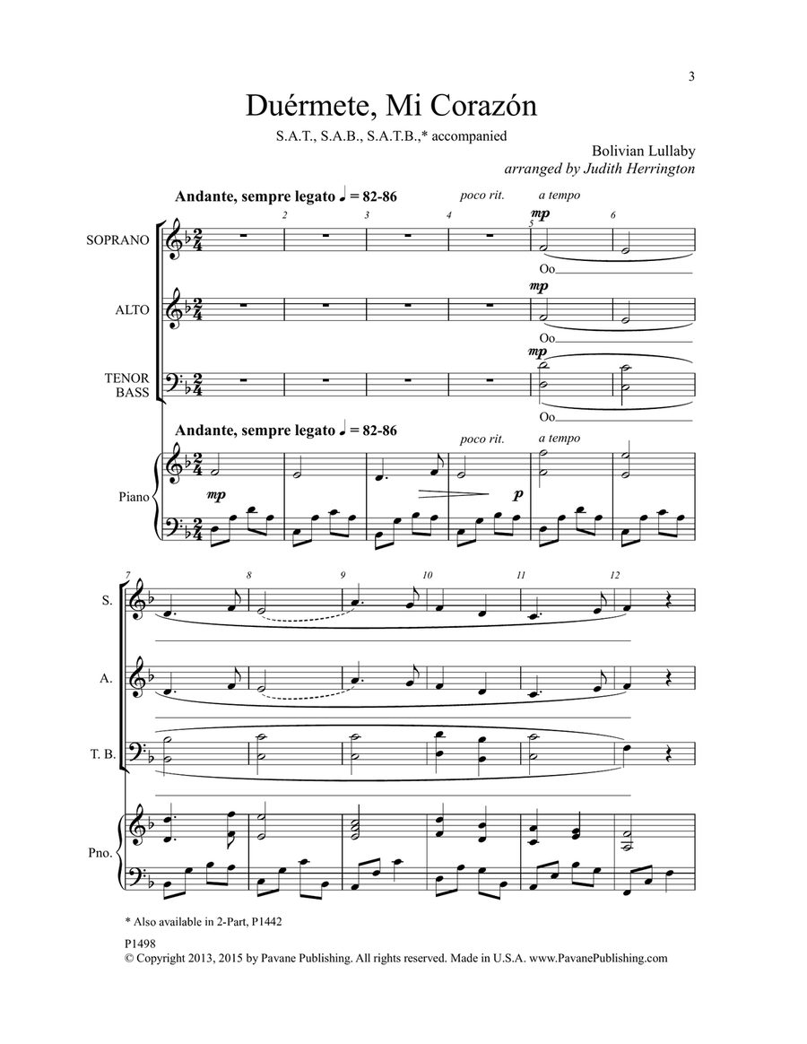 Duermete, Mi Corazon 4-Part scores gallery preview page 1