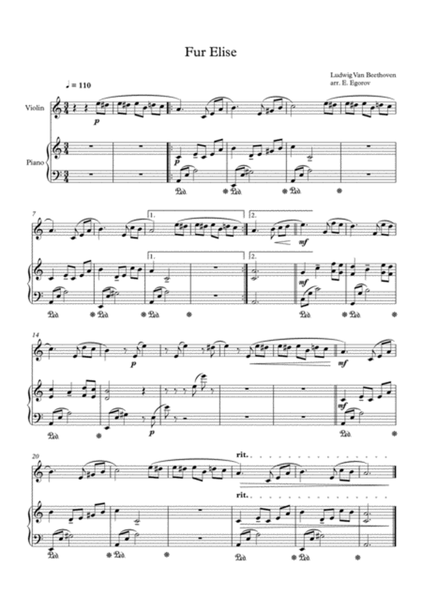 Fur Elise, Ludwig Van Beethoven, For Violin & Piano image number null