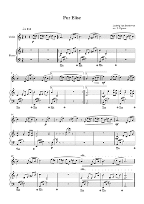Fur Elise, Ludwig Van Beethoven, For Violin & Piano