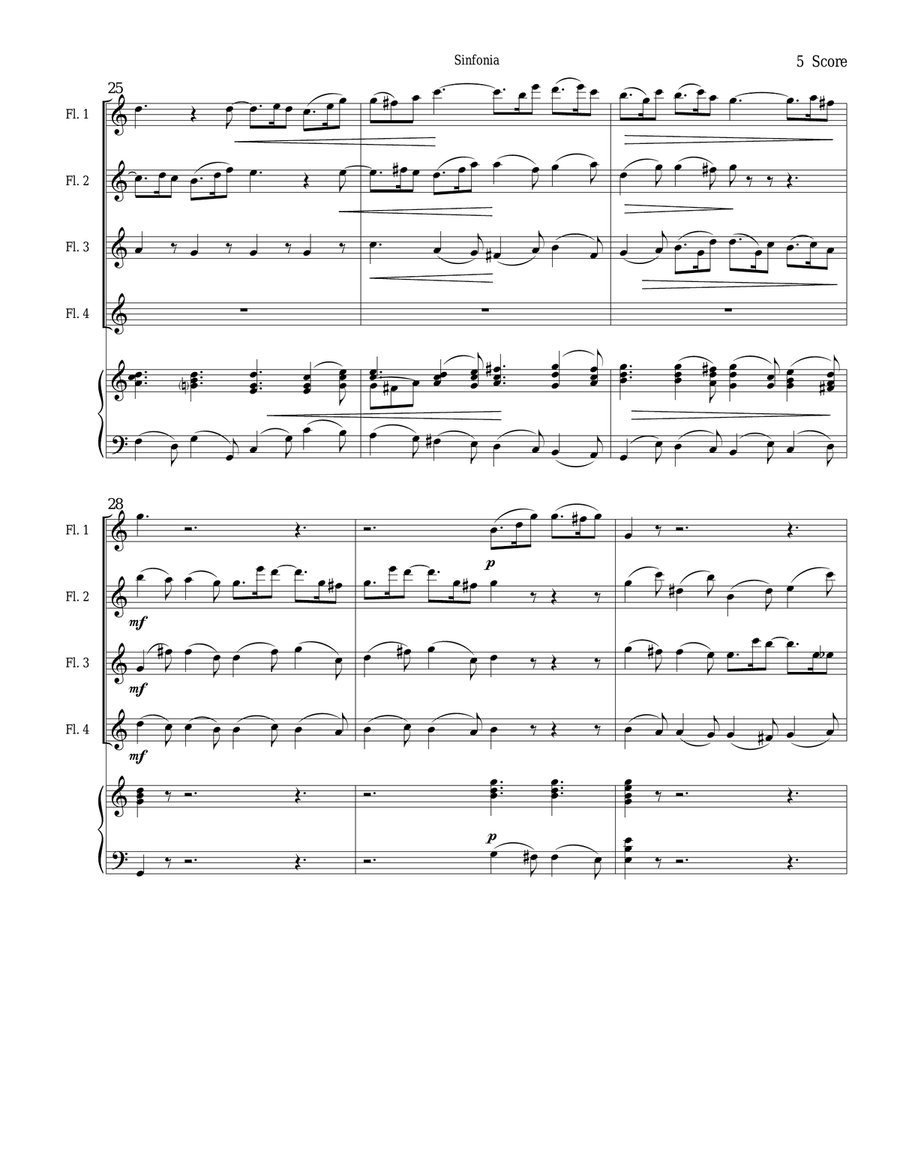 Sinfonia from Bach's Christmas Oratorio for flute quartet Flute Quartet scores gallery preview page 5