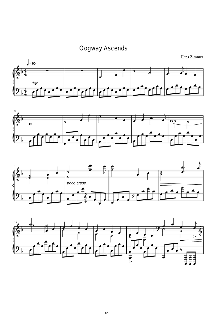 Oogway Ascends Piano Solo scores gallery preview page 1