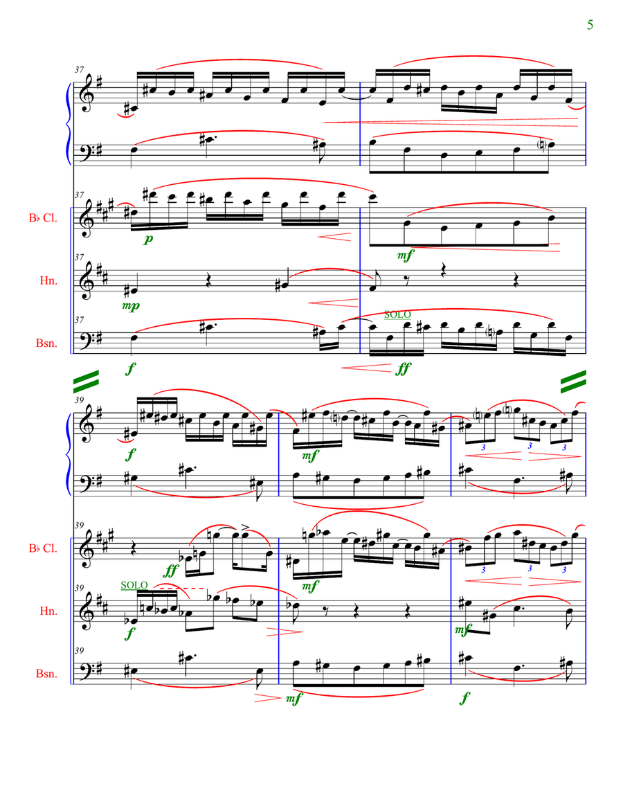 Andante for Piano and 3 Winds (Clarinet, Horn, Bassoon) Small Ensemble scores gallery preview page 5