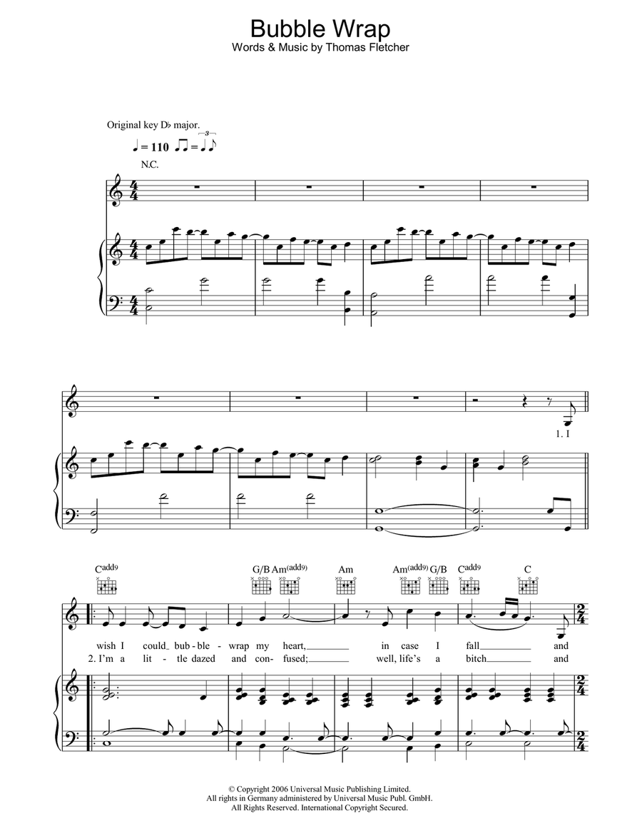Bubble Wrap Piano, Vocal, Guitar scores gallery preview page 1