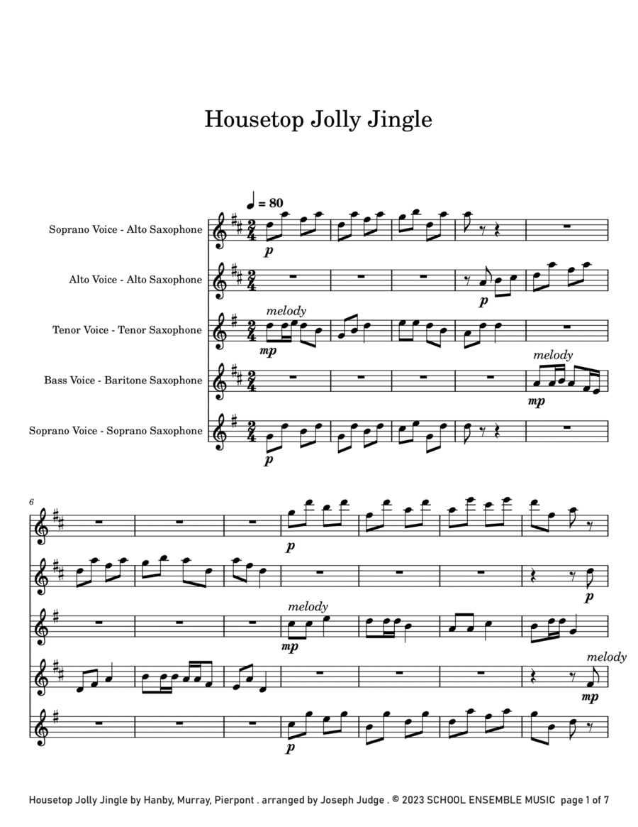 Housetop Jolly Jingle for Saxophone Quartet in Schools image number null