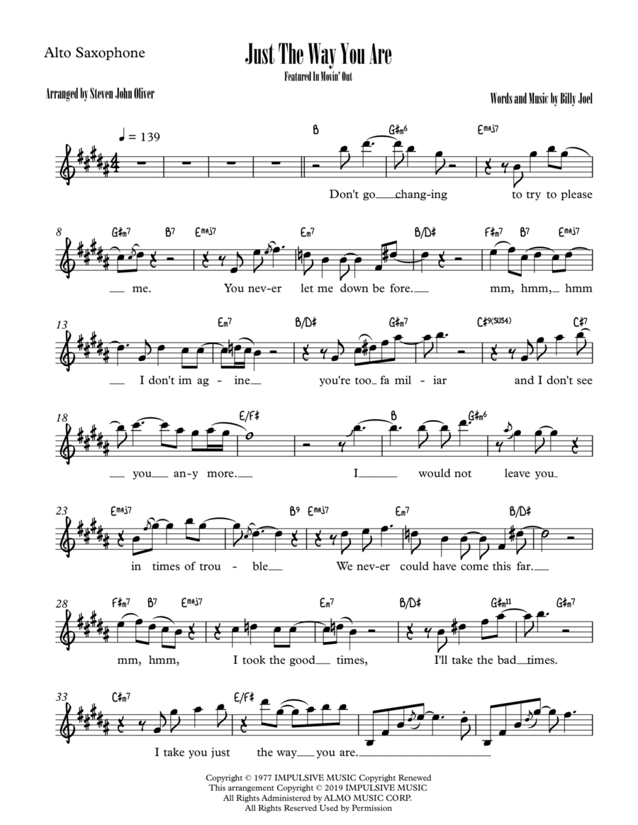 Just The Way You Are Alto Saxophone scores gallery preview page 1