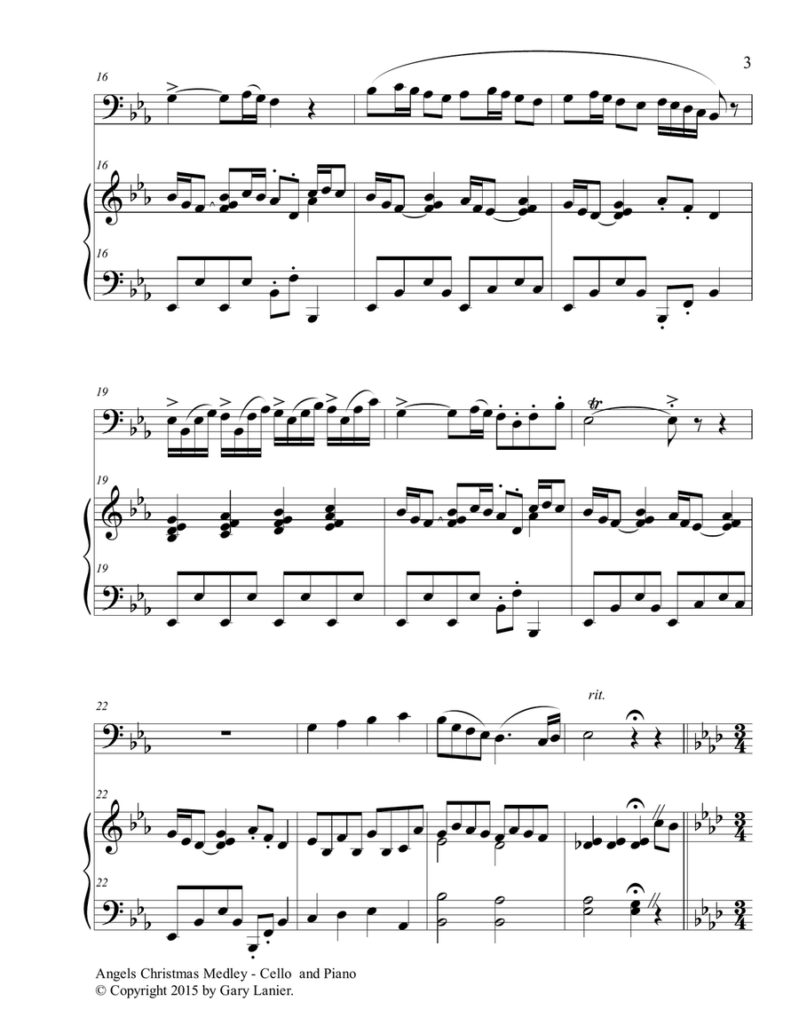 Gary Lanier: ANGELS CHRISTMAS MEDLEY (Duet – Cello & Piano with Parts) Piano scores gallery preview page 4
