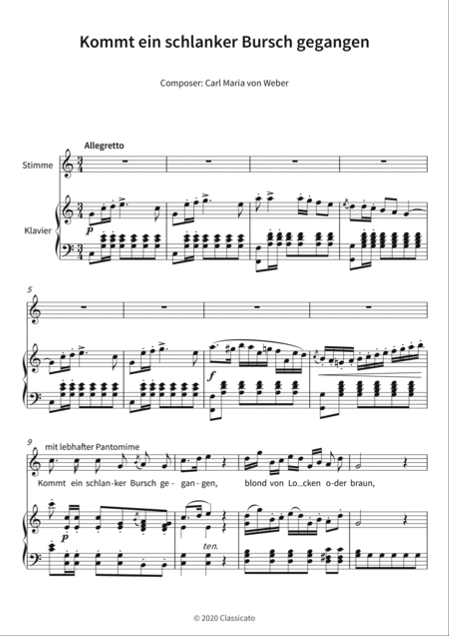 Kommt ein schlanker Bursch gegangen Piano, Vocal, Guitar scores gallery preview page 3