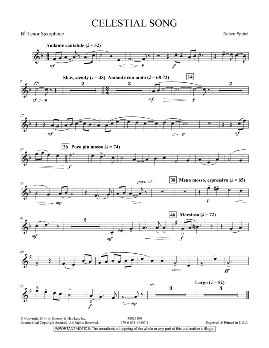 Celestial Song - Bb Tenor Saxophone Concert Band scores gallery preview page 1