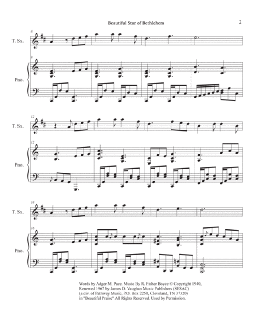 Beautiful Star Of Bethlehem Tenor Saxophone scores gallery preview page 6