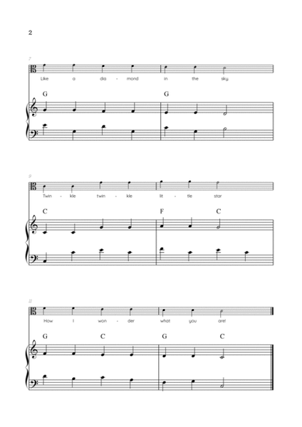 Twinkle, Twinkle Little Star • Easy viola sheet music with easy piano accompaniment with chords image number null