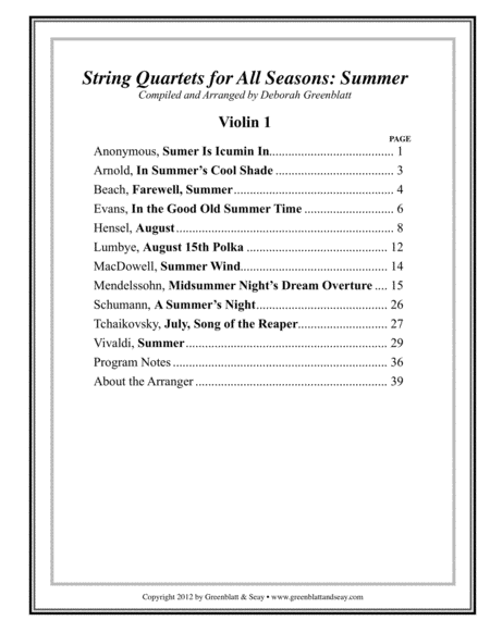 String Quartets for All Seasons: Summer - Parts