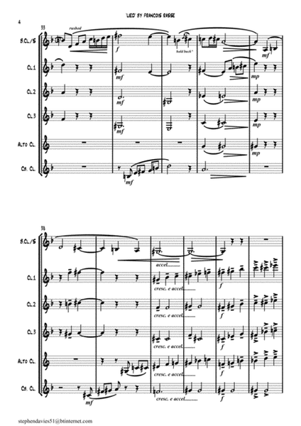 'Lied' (Song) By Francois Rasse for Solo Bass Clarinet & 3 Bb Clarinets/ Alto Clarinet/ Contra-Bass image number null
