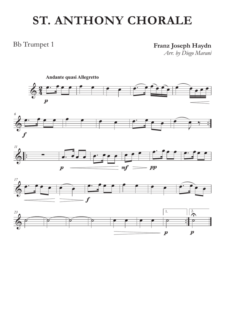St. Anthony Chorale for Brass Quintet Brass Quintet scores gallery preview page 1