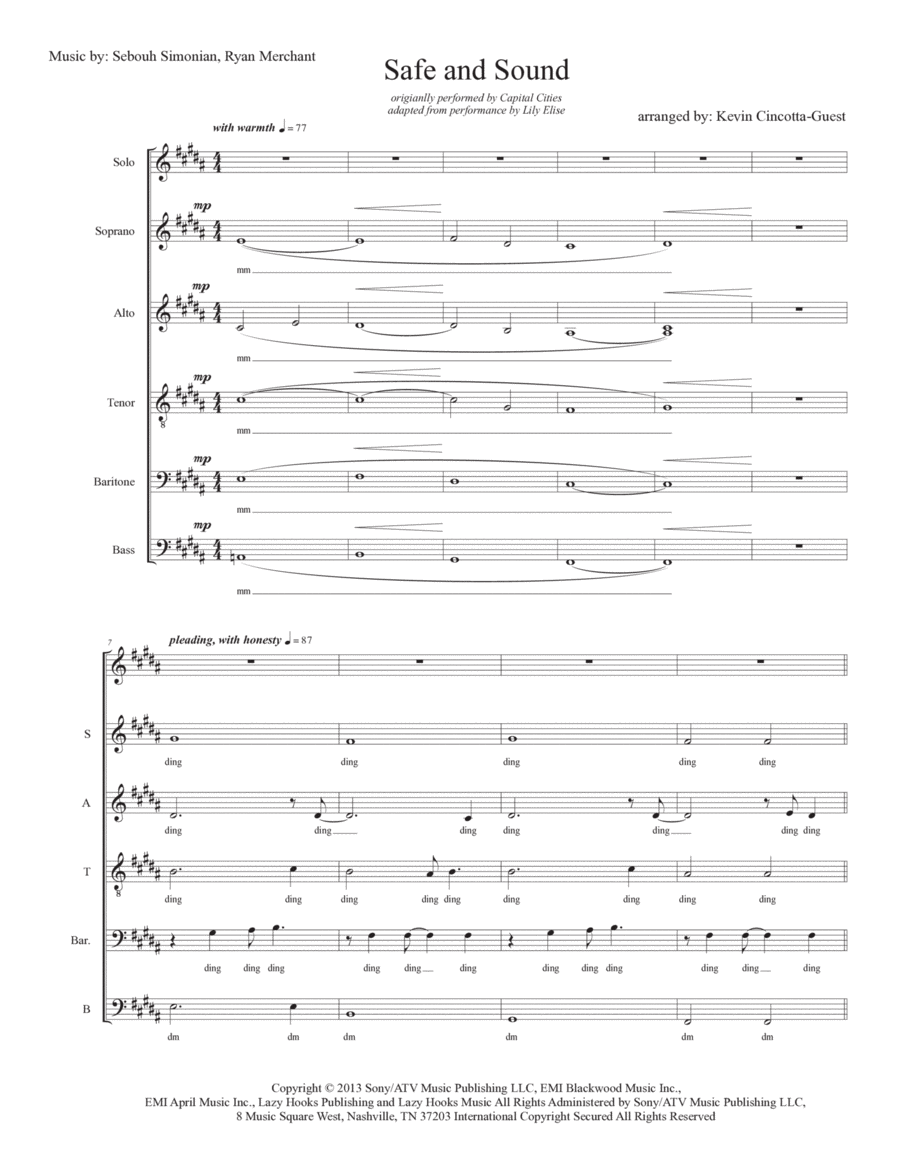 Safe And Sound 4-Part scores gallery preview page 1