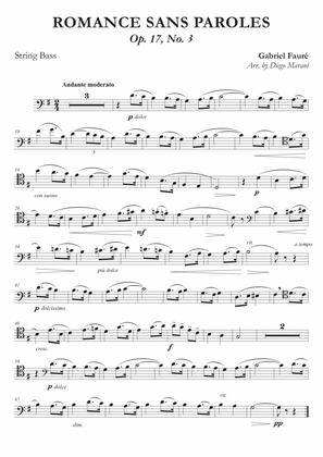 Romances Sans Paroles Op. 17, No. 3 for String Bass and Piano