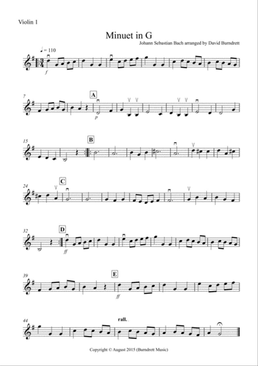 Minuet in G by Bach for Mixed Level String Orchestra String Orchestra scores gallery preview page 3