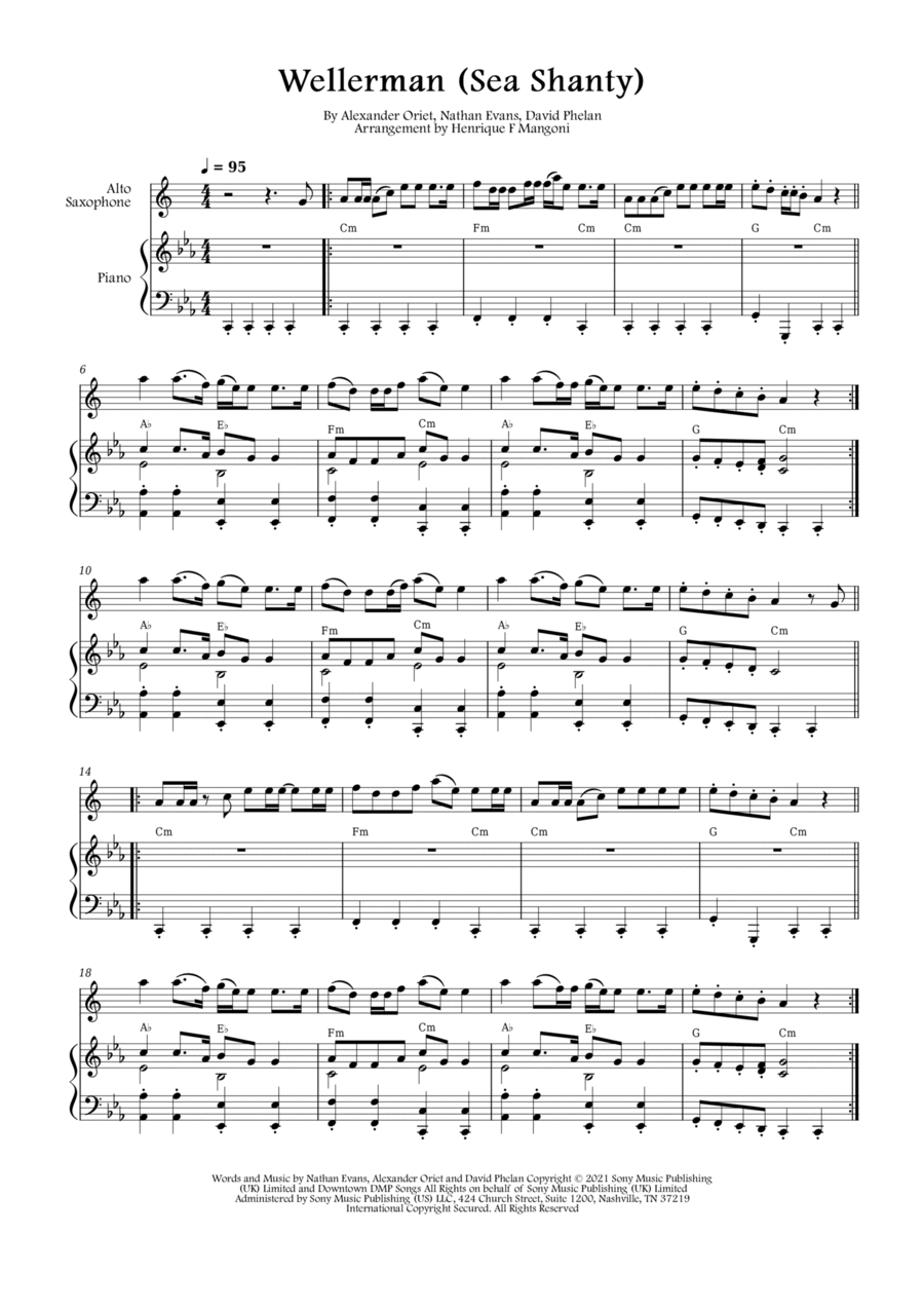Wellerman Alto Saxophone scores gallery preview page 1