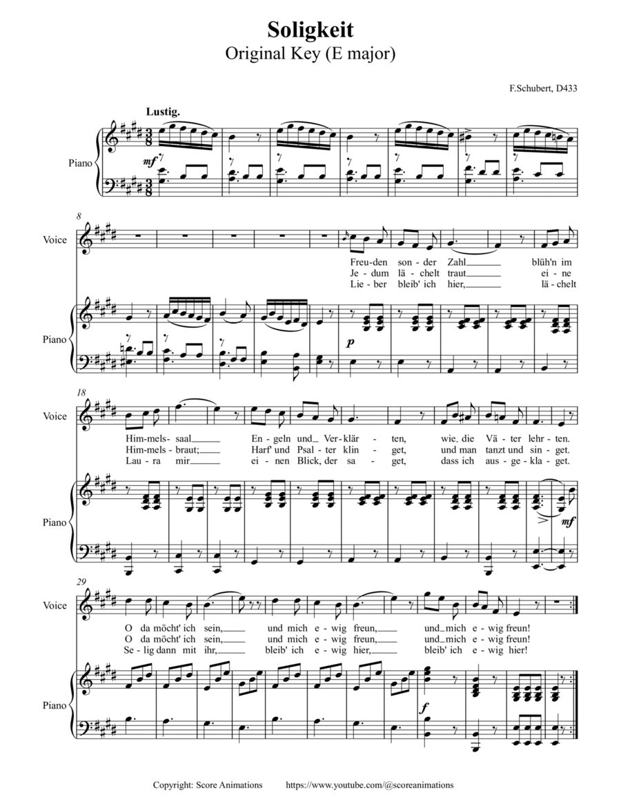 SCHUBERT. “Seligkeit“ D433 in E major (Original key) Piano, Vocal scores gallery preview page 1