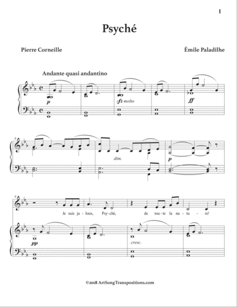 PALADILHE: Psyché (transposed to E-flat major) Voice scores gallery preview page 2