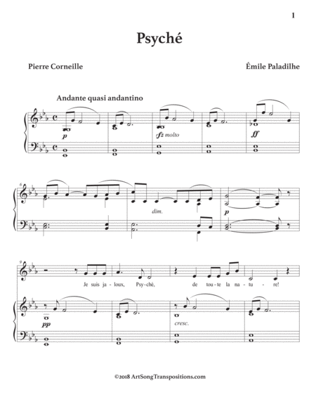 PALADILHE: Psyché (transposed to E-flat major) by Emile Paladilhe Voice - Digital Sheet Music