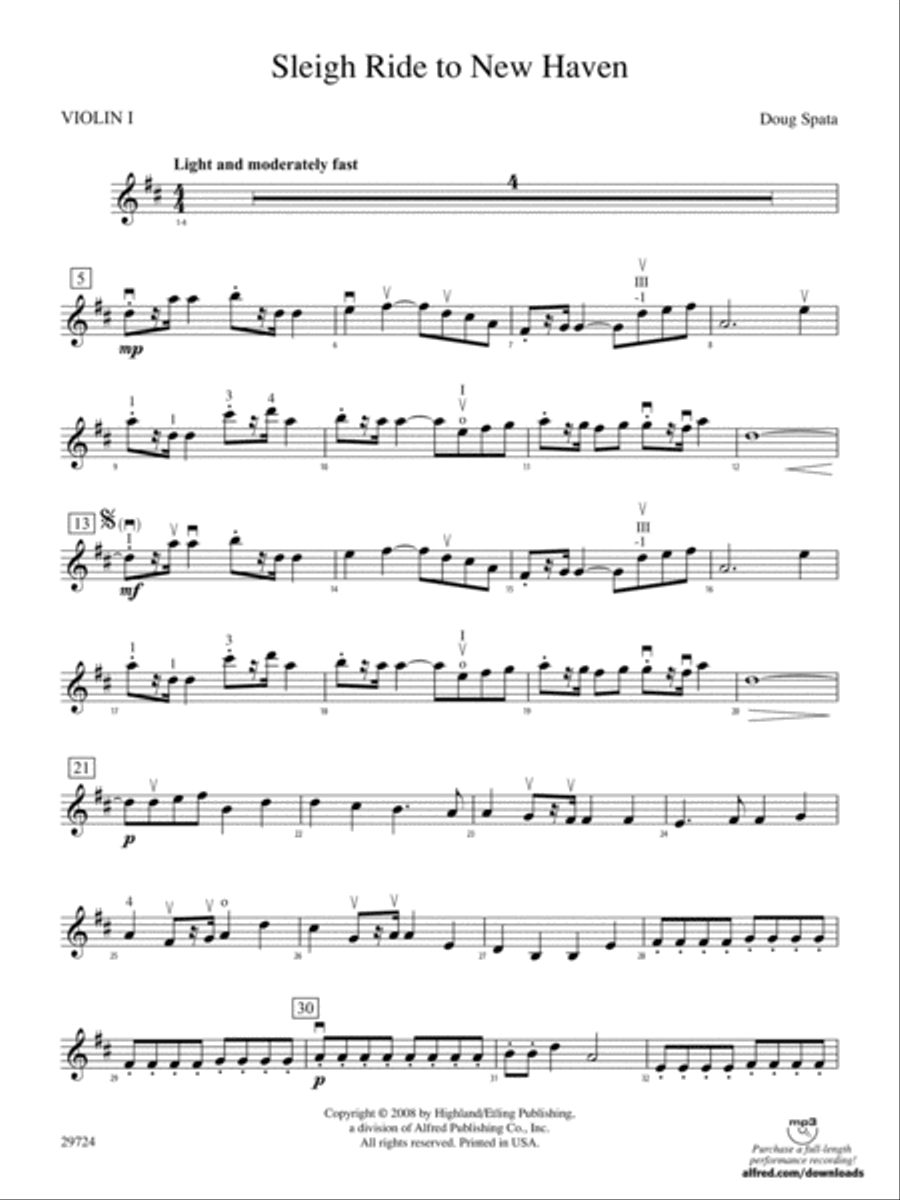 Sleigh Ride to New Haven: 1st Violin String Orchestra scores gallery preview page 1