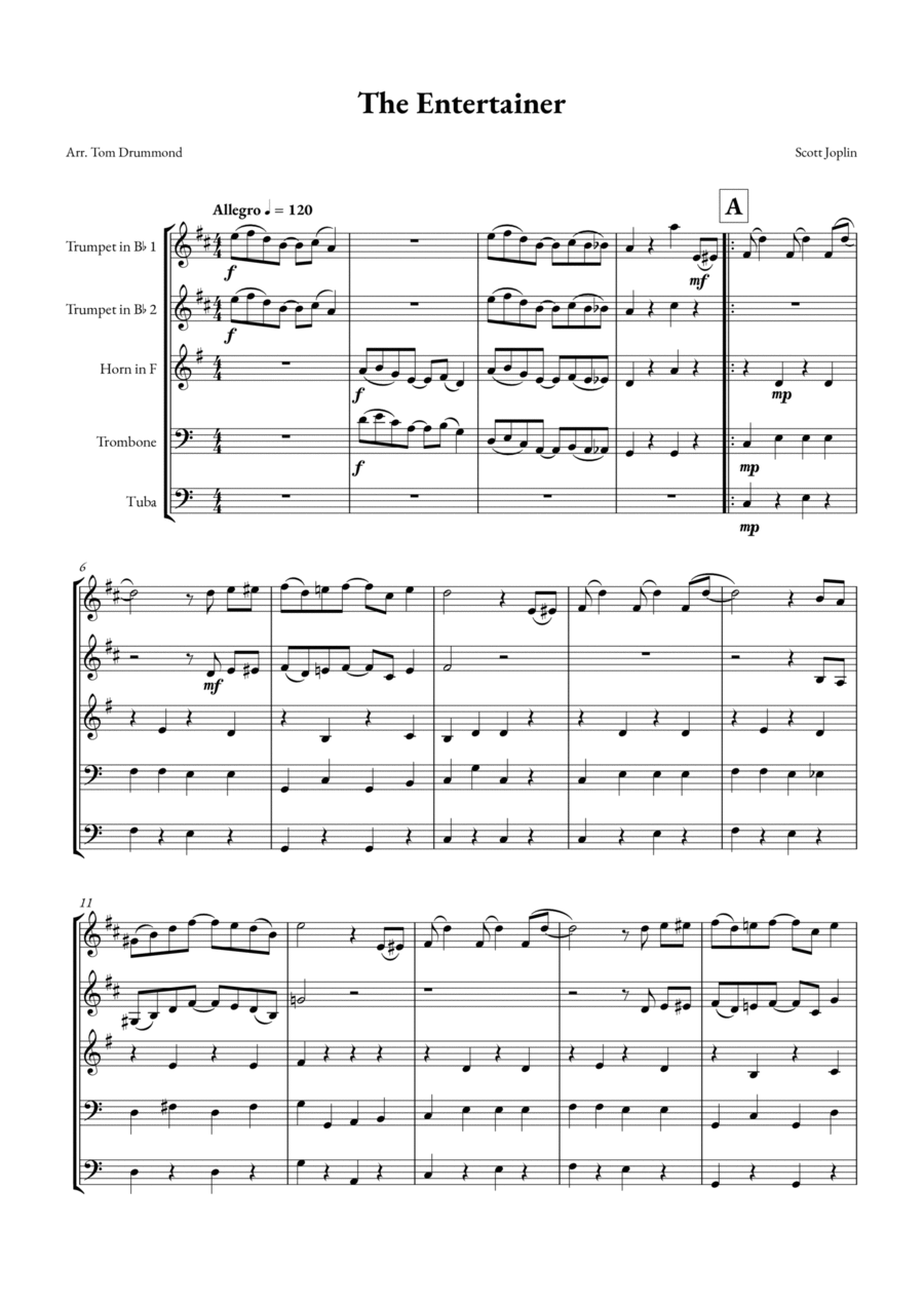 The Entertainer Brass Quintet scores gallery preview page 1
