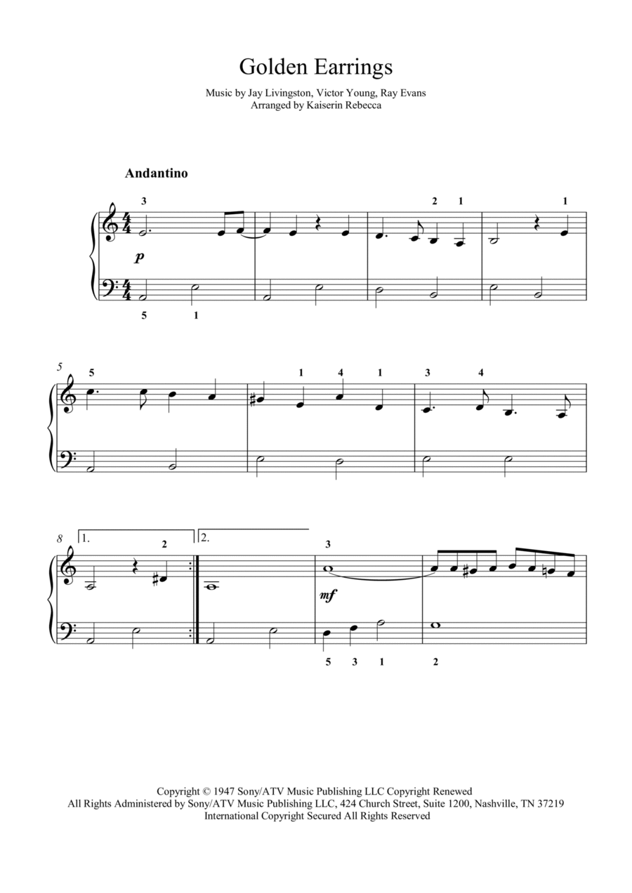 Golden Earrings Piano Method scores gallery preview page 1