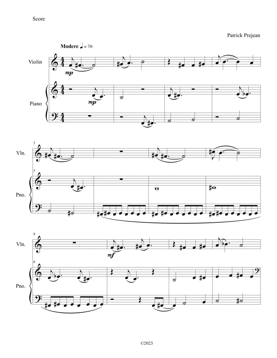 Piece in 3 parts for Violin and Piano Violin scores gallery preview page 1
