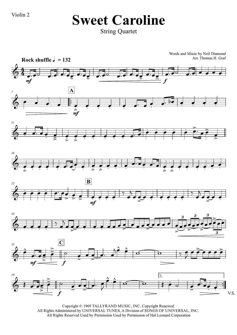Sweet Caroline String Quartet scores gallery preview page 6