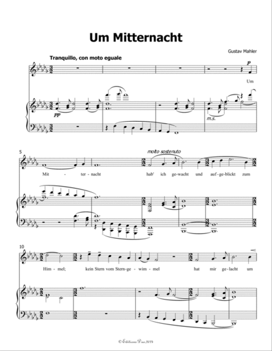 Um Mitternacht, by Mahler, in b flat minor Piano, Vocal scores gallery preview page 3