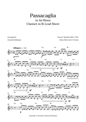 Book cover for Passacaglia - Easy Clarinet in Bb Lead Sheet in A#m Minor (Johan Halvorsen's Version)