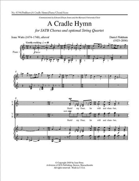 A Cradle Hymn (Piano/choral score)
