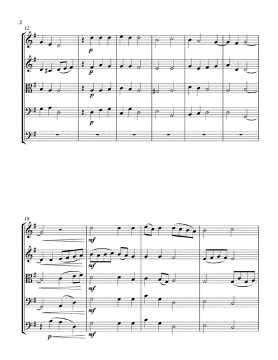 Lo, How a Rose E'er Blooming (String Quintet) String Orchestra scores gallery preview page 2