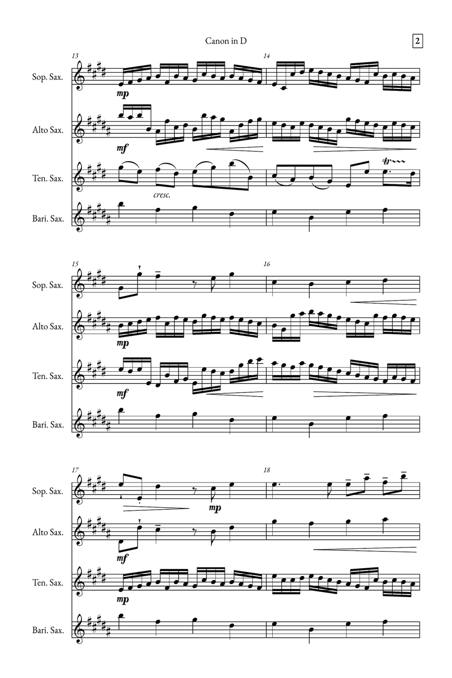 Canon in D Saxophone Quartet scores gallery preview page 2