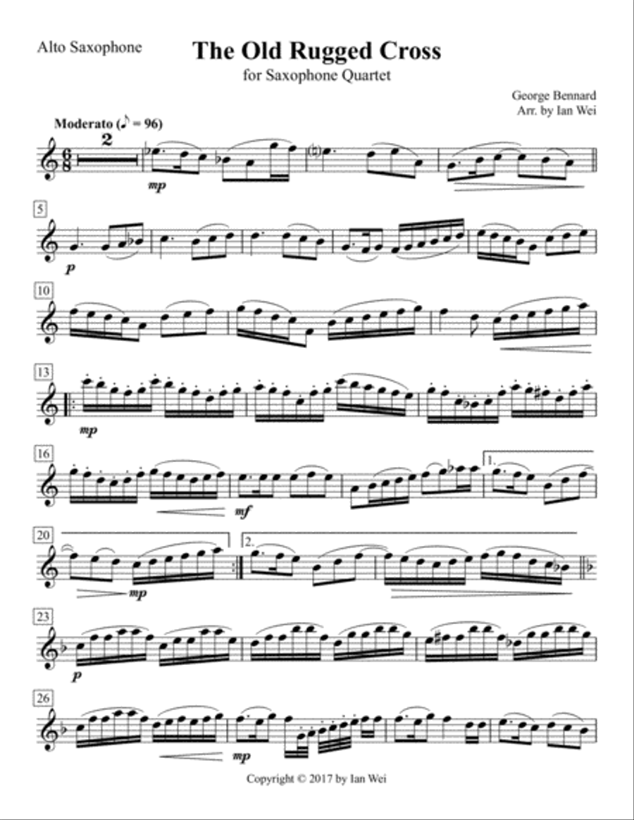 The Old Rugged Cross for Saxophone Quartet Saxophone Quartet scores gallery preview page 3