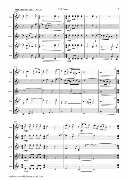 Miserere Mei, Deus by Gregorio Allegri (1582-1652) for Saxophone Quintet. image number null
