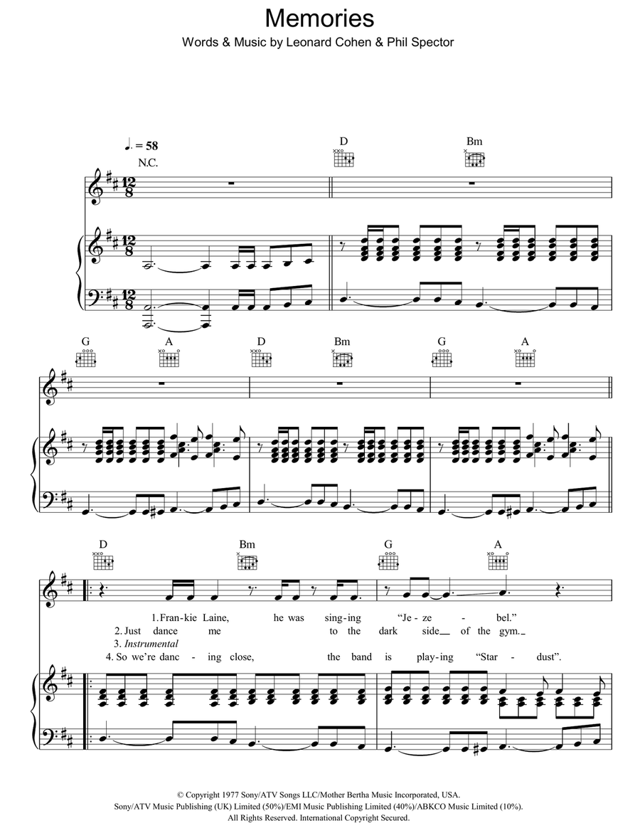 Memories Memories Piano, Vocal, Guitar scores gallery preview page 1