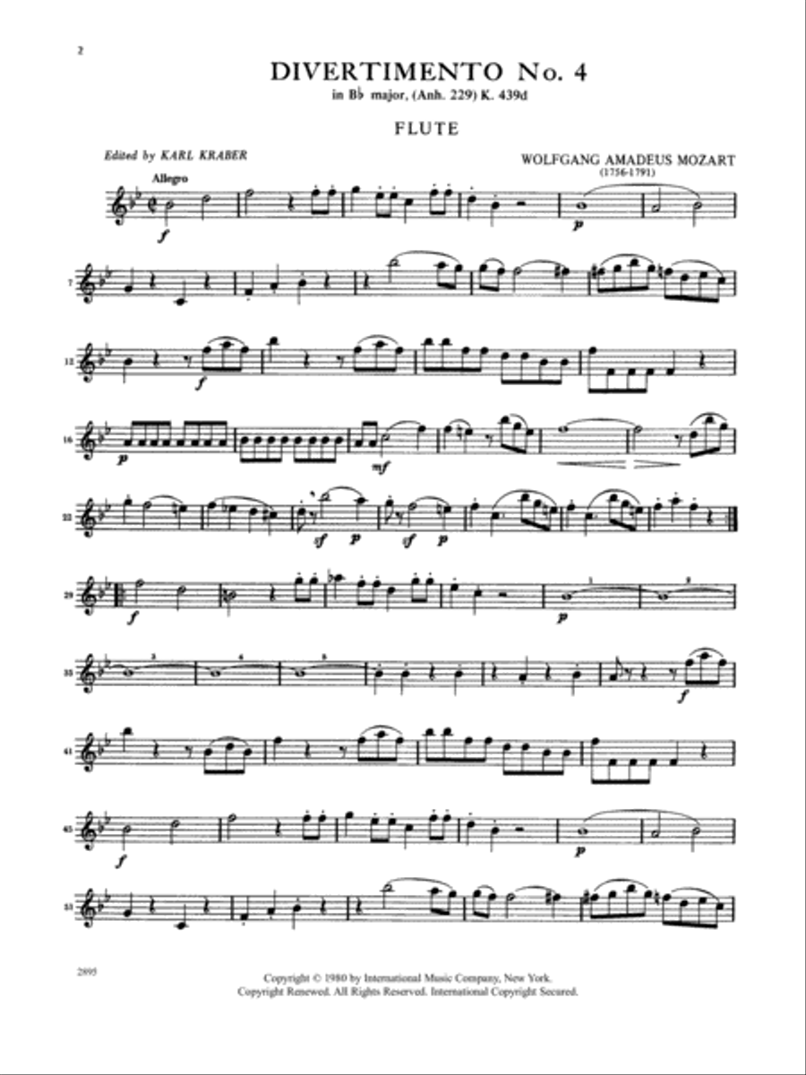 Divertimento No. 4 In B Flat Major, K. 439D (Anh. 229) For Flute, Clarinet & Bassoon Bassoon scores gallery preview page 2