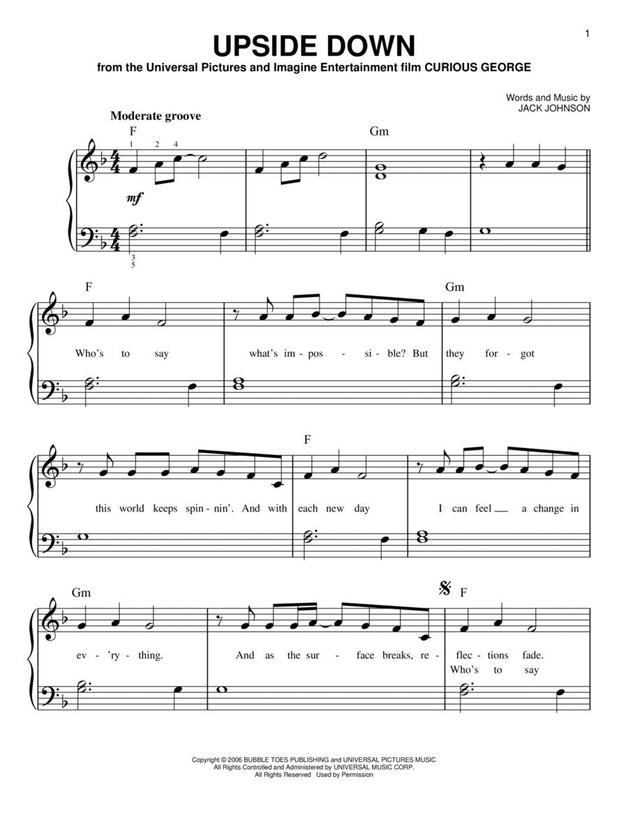Upside Down Easy Piano scores gallery preview page 1