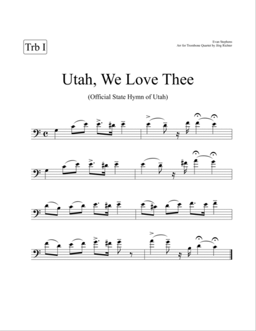 Utah, we love thee (Official hymn of Utah) for Trombone Quartet Brass Quartet scores gallery preview page 3