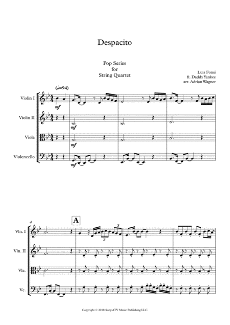 Despacito String Quartet scores gallery preview page 3