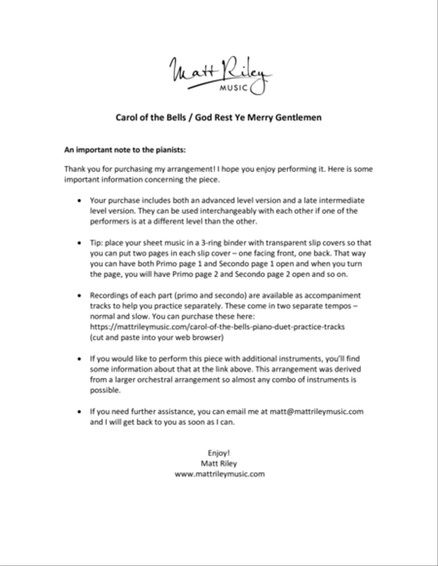 Carol of the Bells Medley - One Piano, Four Hands 1 Piano, 4-Hands scores gallery preview page 2