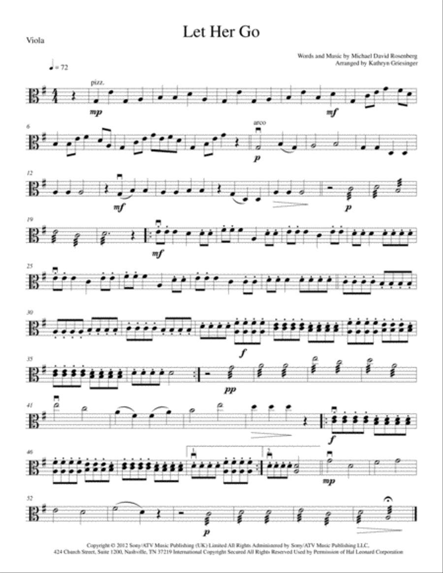 Let Her Go String Quartet scores gallery preview page 4