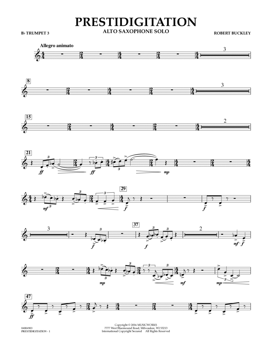 Prestidigitation (Alto Saxophone Solo with Band) - Bb Trumpet 3 Alto Saxophone scores gallery preview page 1