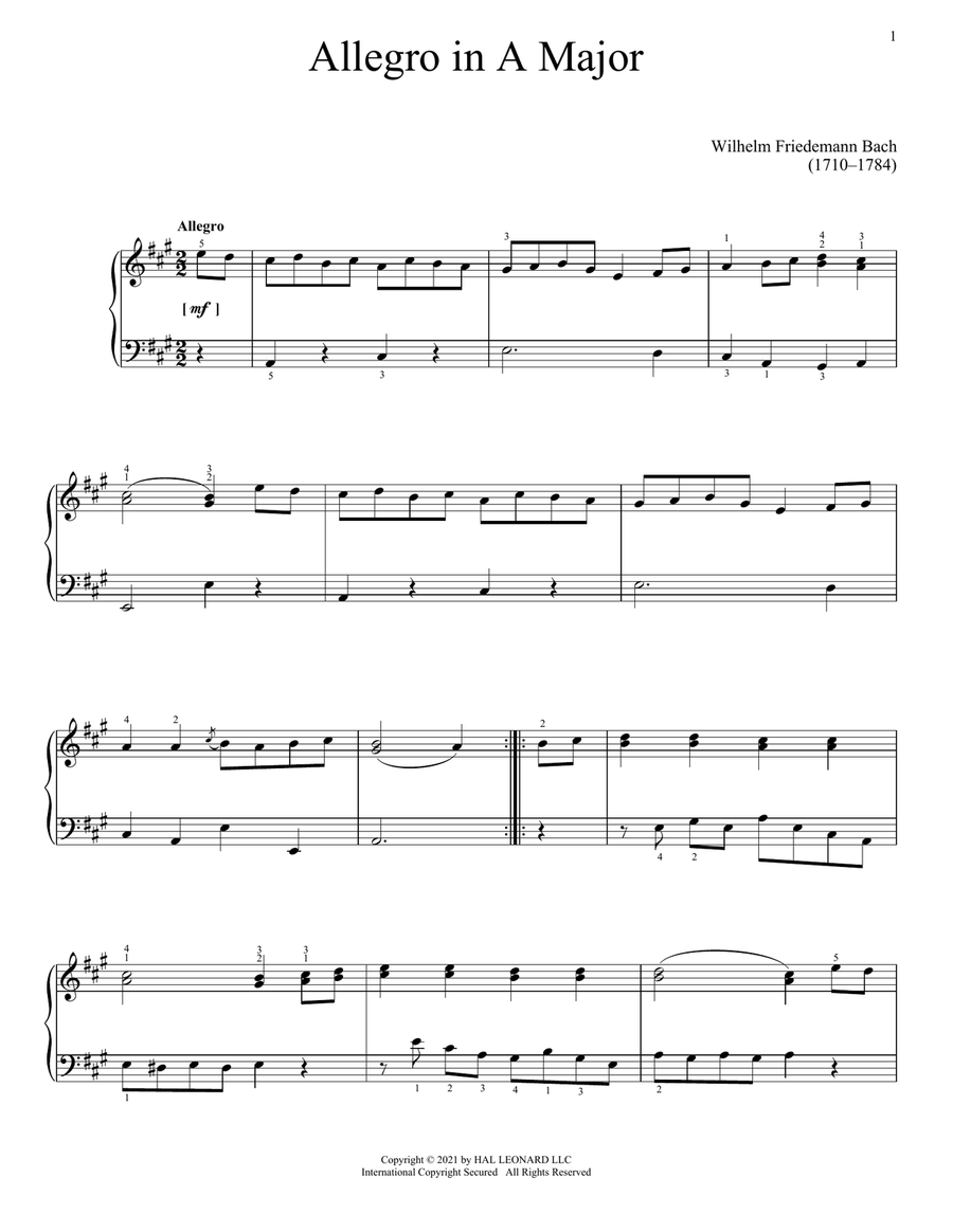Allegro In A Major Allegro In A Major Piano Solo scores gallery preview page 1